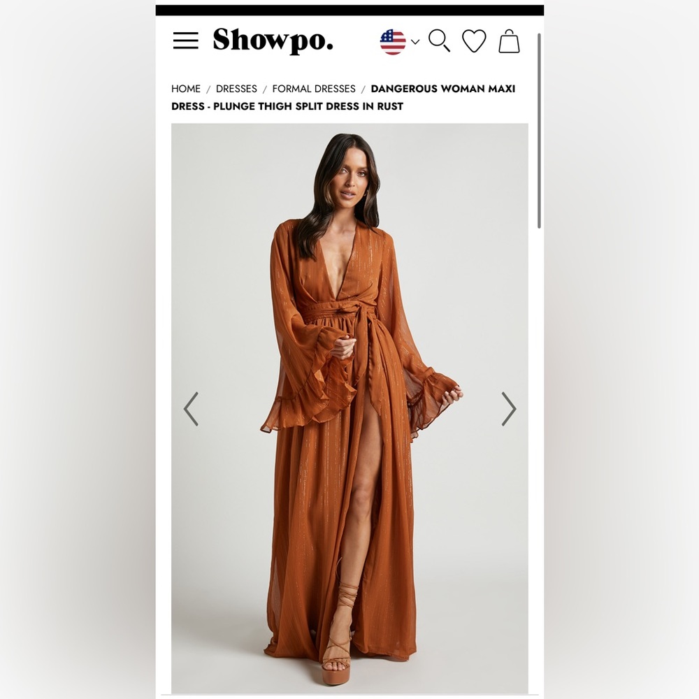 Long sleeve, plunge thigh split maxi dress